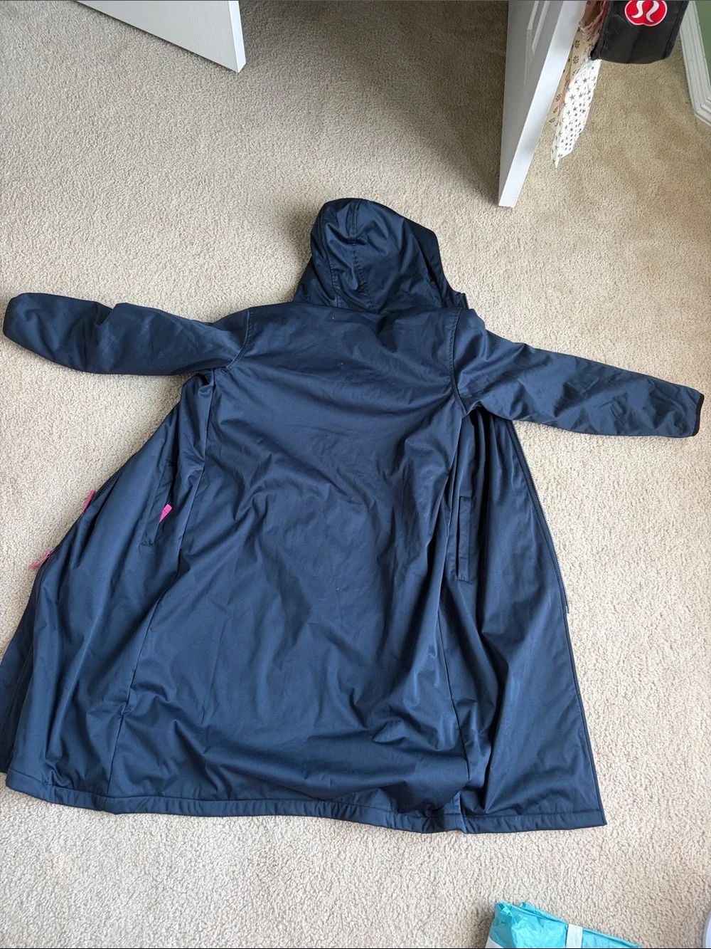 Navy Kids' Long Raincoat with Hot Pink Fleece Lining